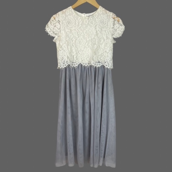 Boohoo Women's Size 1 Lace Boho Tulle Pleat Formal Dress Event Dance Wedding - Picture 1 of 9